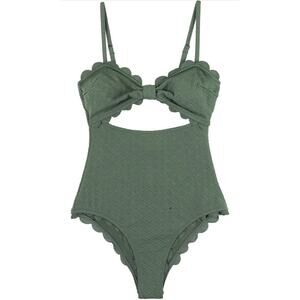 CUPSHE Women's One Piece Swimsuit Sexy Green Cutout Scallop Trim Bathing Suit XL
